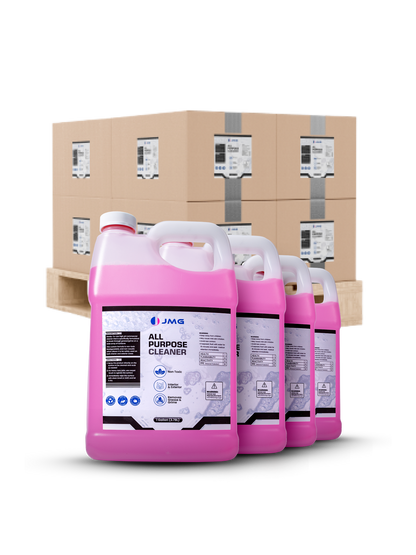Case of 4 JMG All Purpose Cleaner gallons for San Francisco janitorial services, auto detailers, and commercial cleaning crews